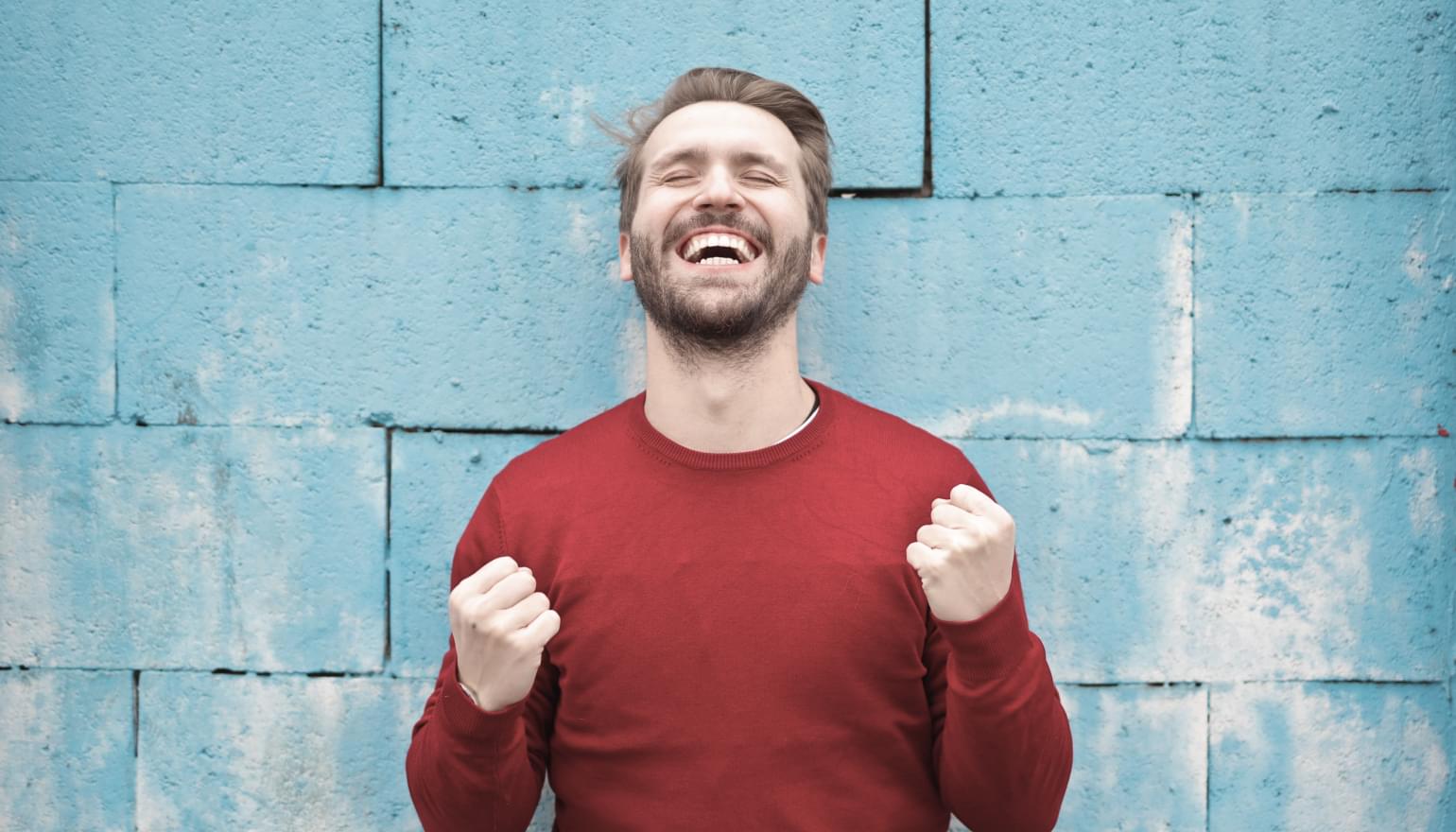 Excited person achieveing SEO success